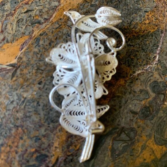 STERLING SILVER 925 FILIGREE FLORAL GORGEOUS PIN​​ - Picture 4 of 7